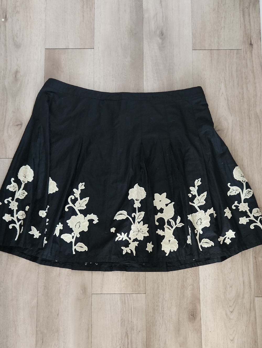Venezia Black Skater Skirt with Cream Floral Appliqué